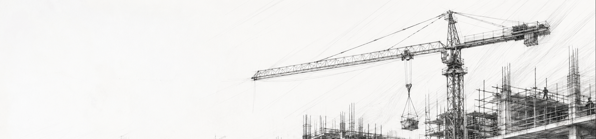 Construction site sketch — tower crane and building under construction